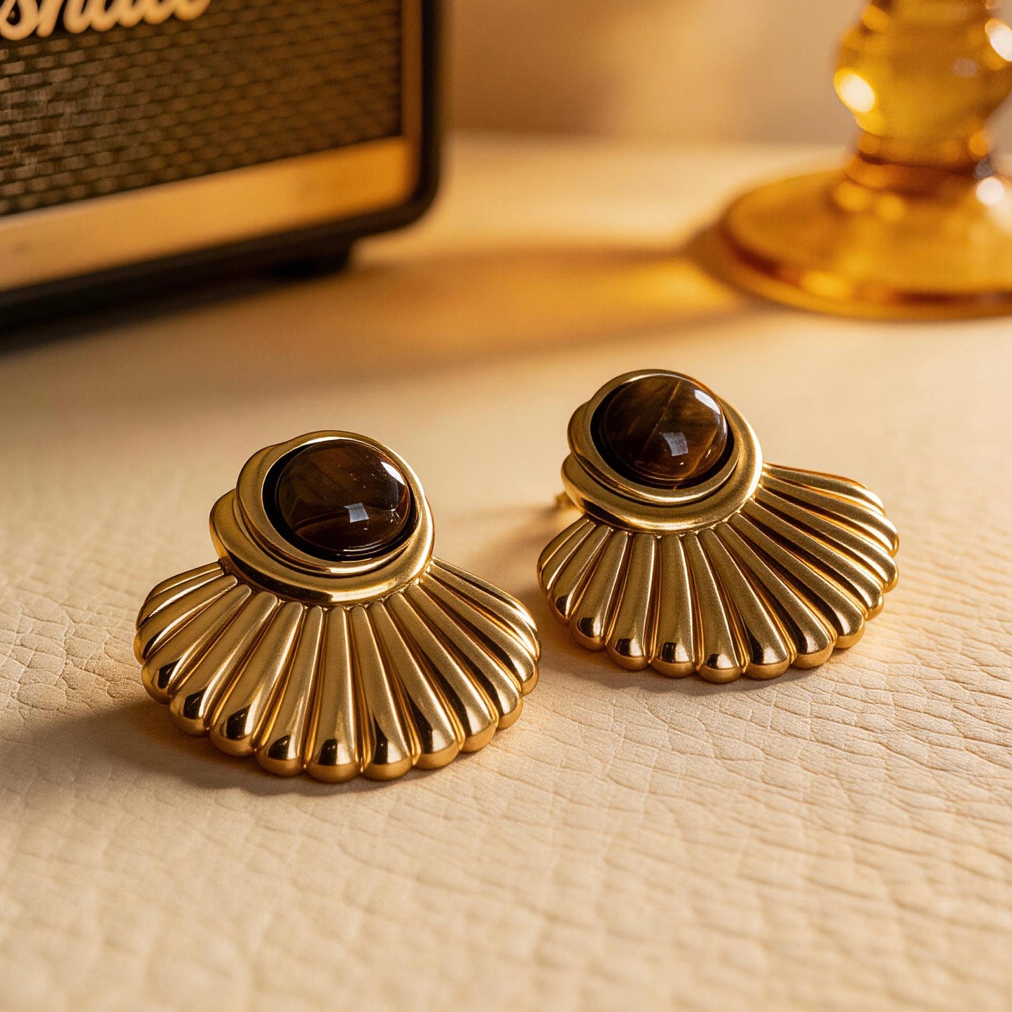 Tiger Eye Fan Earrings