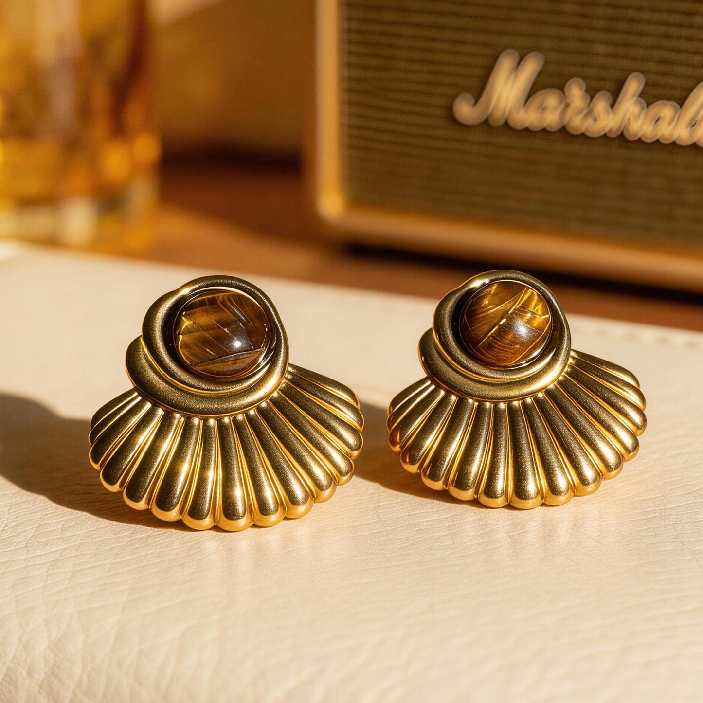 Tiger Eye Fan Earrings