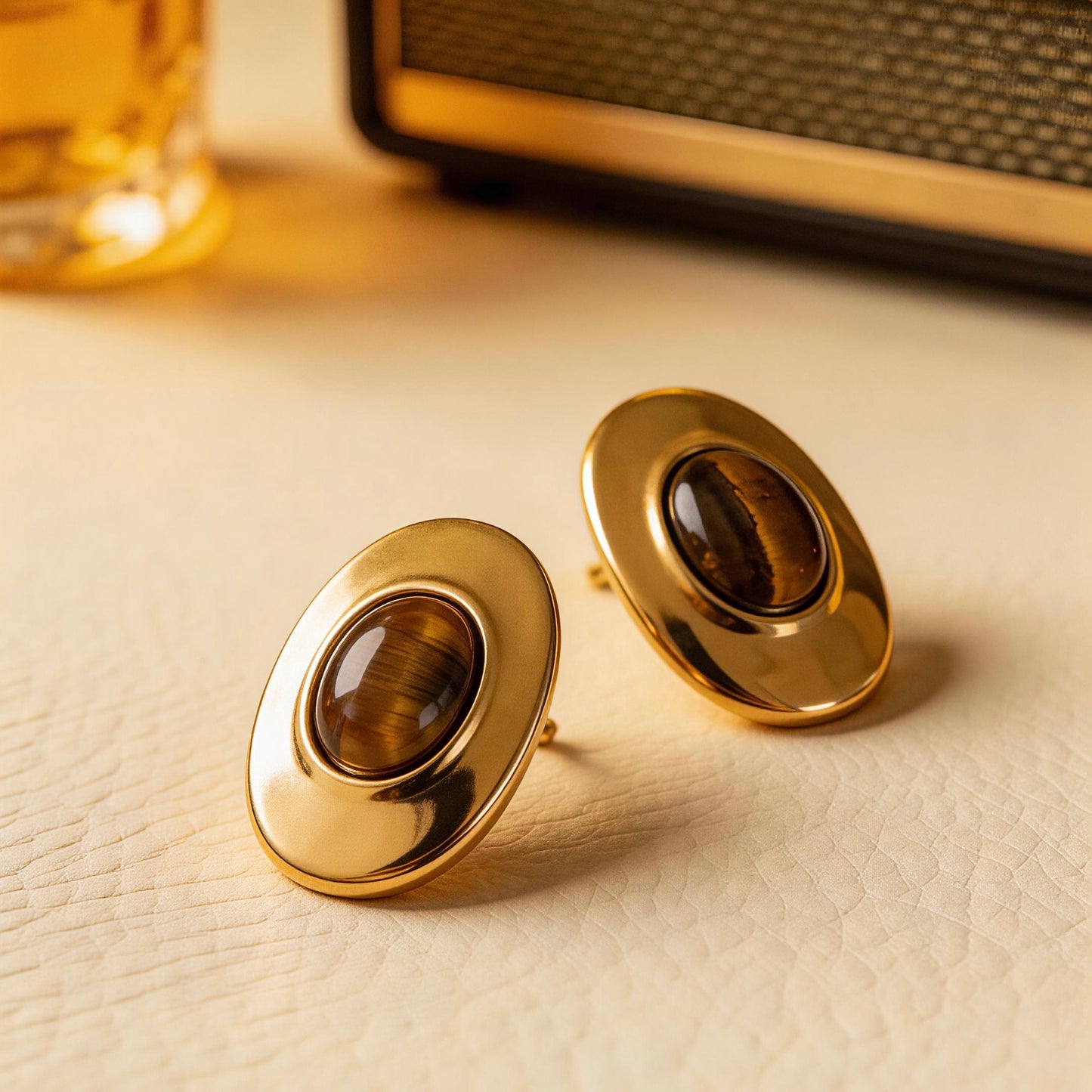 Oval Tiger Eye Stud Earrings