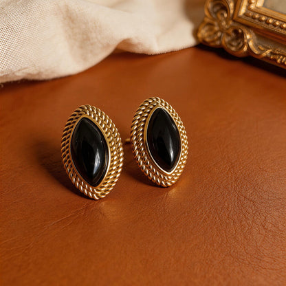 Vintage Black Onyx Stud Earrings
