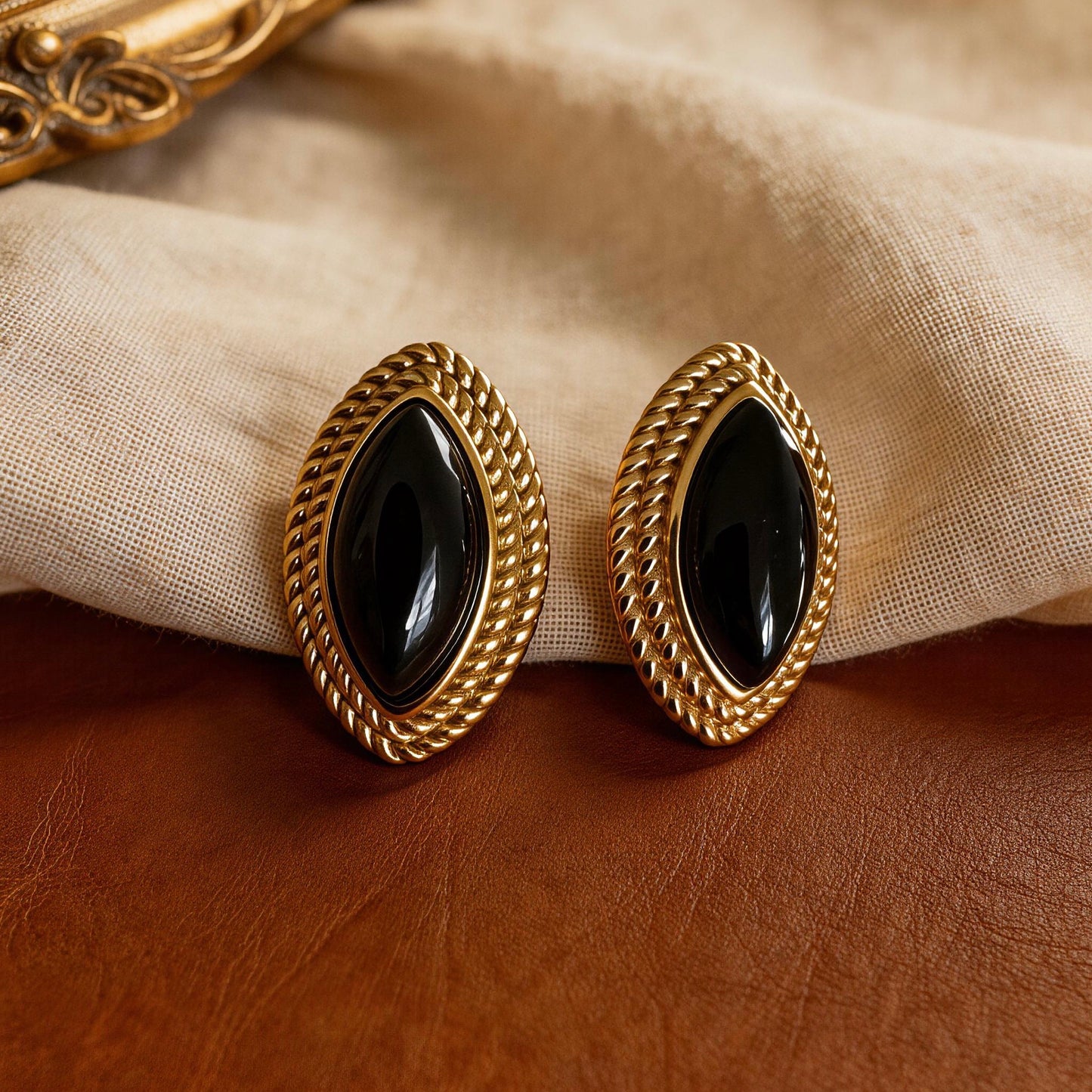 Vintage Black Onyx Stud Earrings