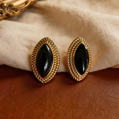 Vintage Black Onyx Stud Earrings