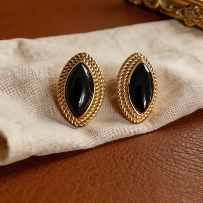 Vintage Black Onyx Stud Earrings