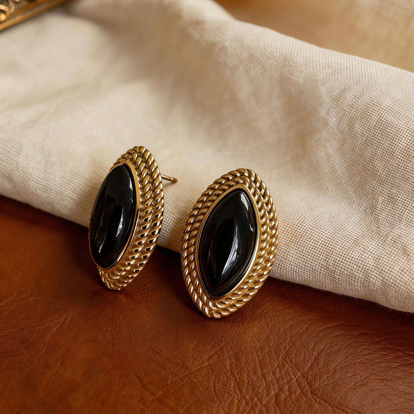 Vintage Black Onyx Stud Earrings