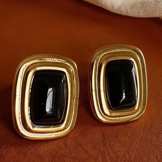Vintage Black Onyx Stud Earrings