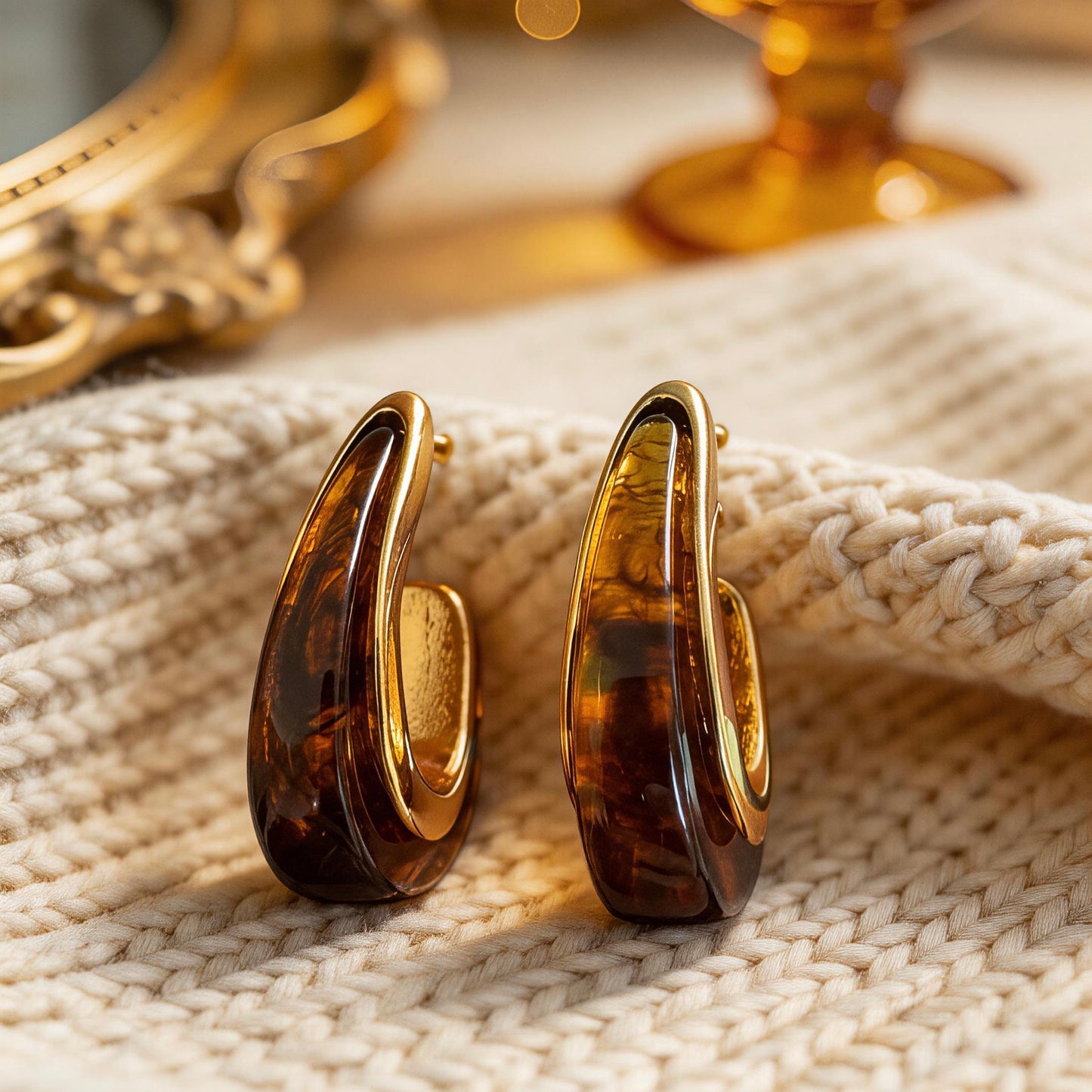 Amber Resin Chunky Earrings