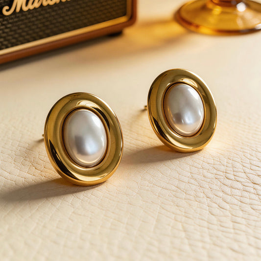 Vintage Pearl Oval Stud Earrings
