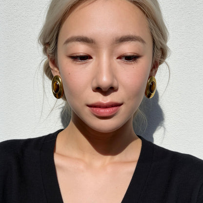 Oval Tiger Eye Stud Earrings