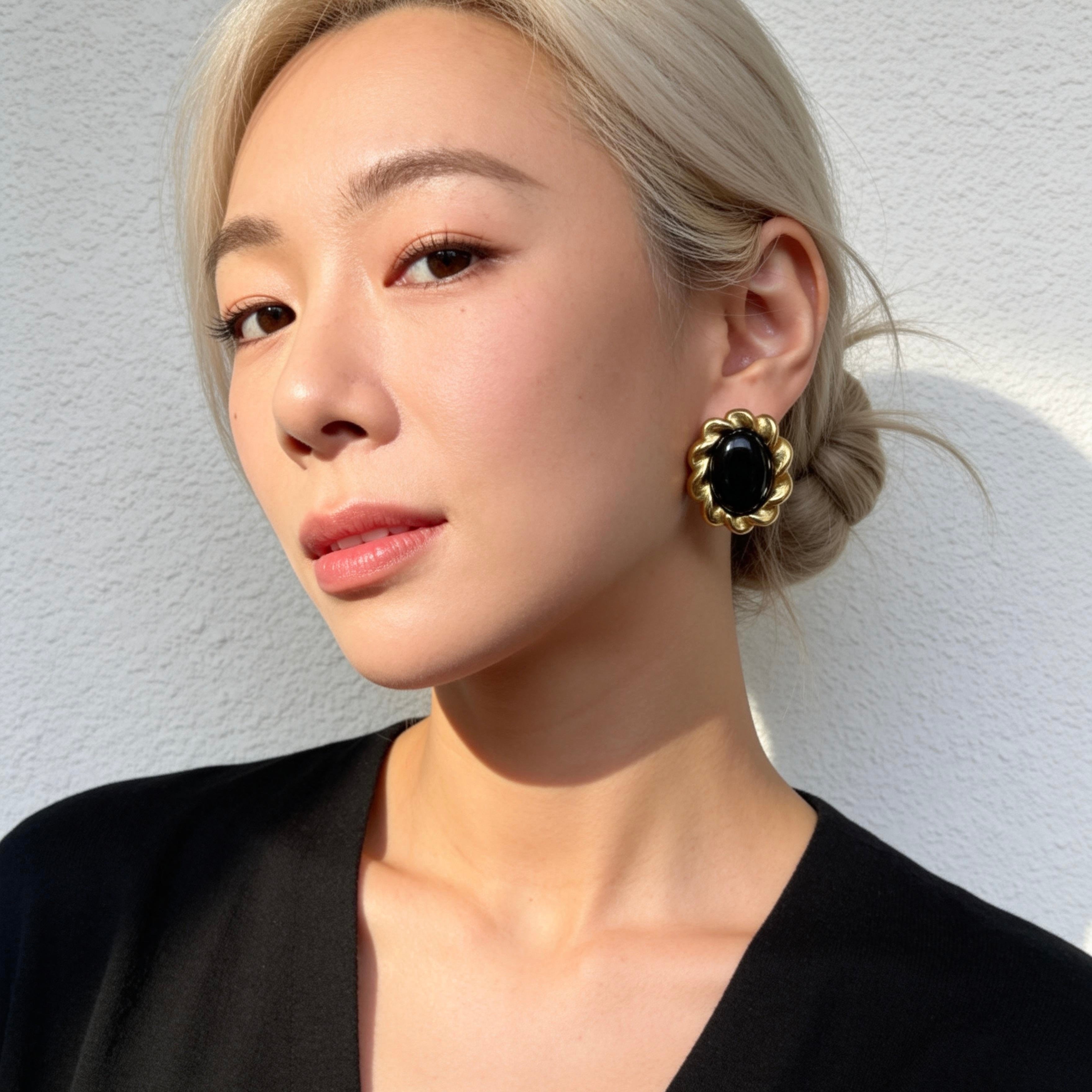 Vintage Black Onyx Stud Earrings