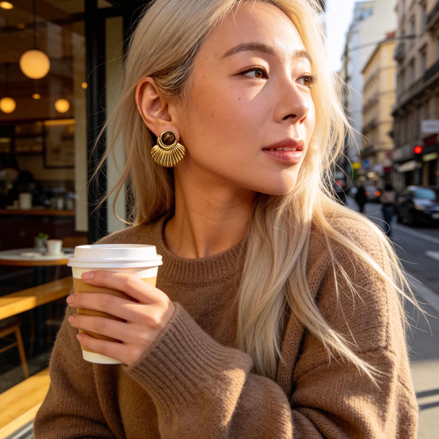 Tiger Eye Fan Earrings