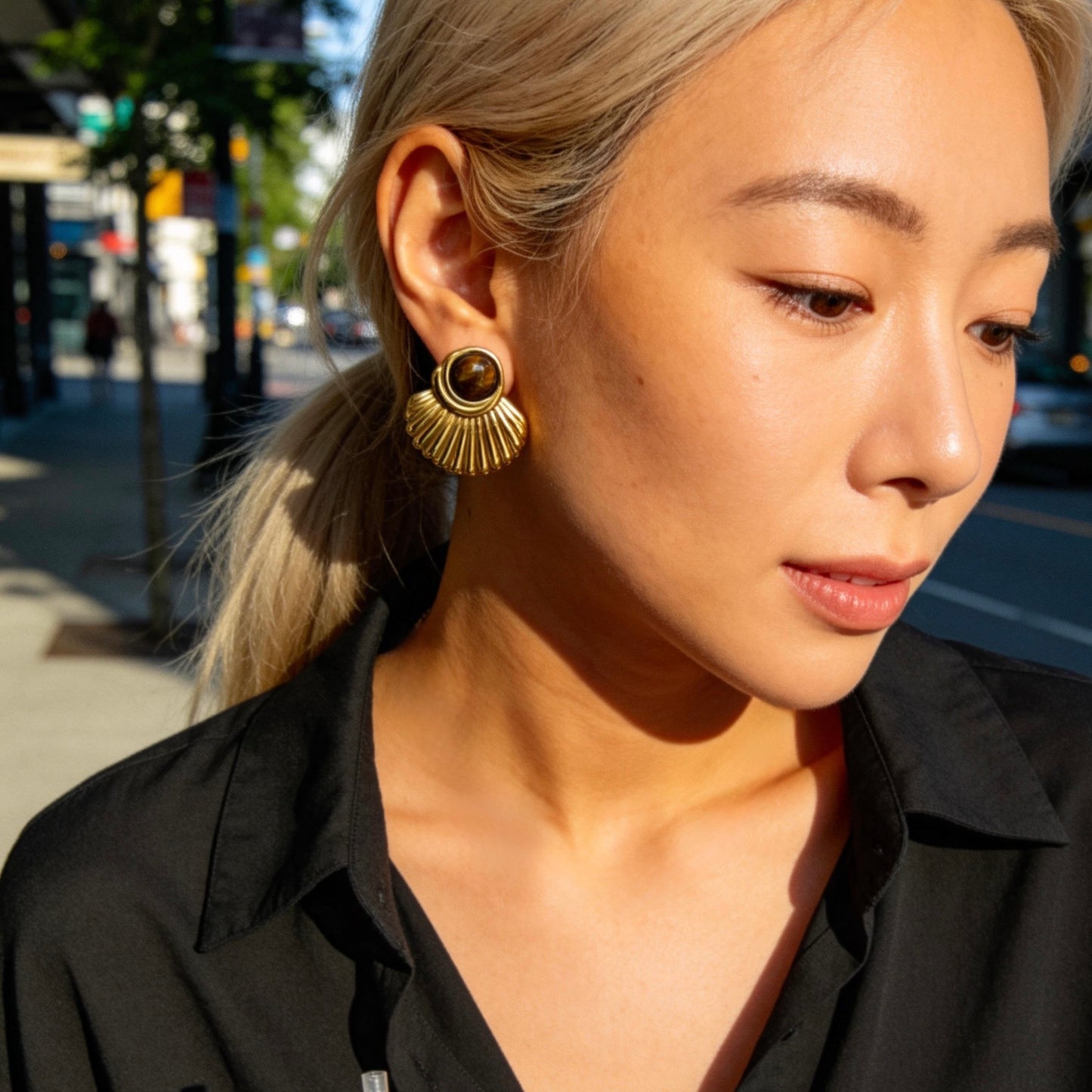 Tiger Eye Fan Earrings