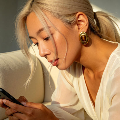 Oval Tiger Eye Stud Earrings