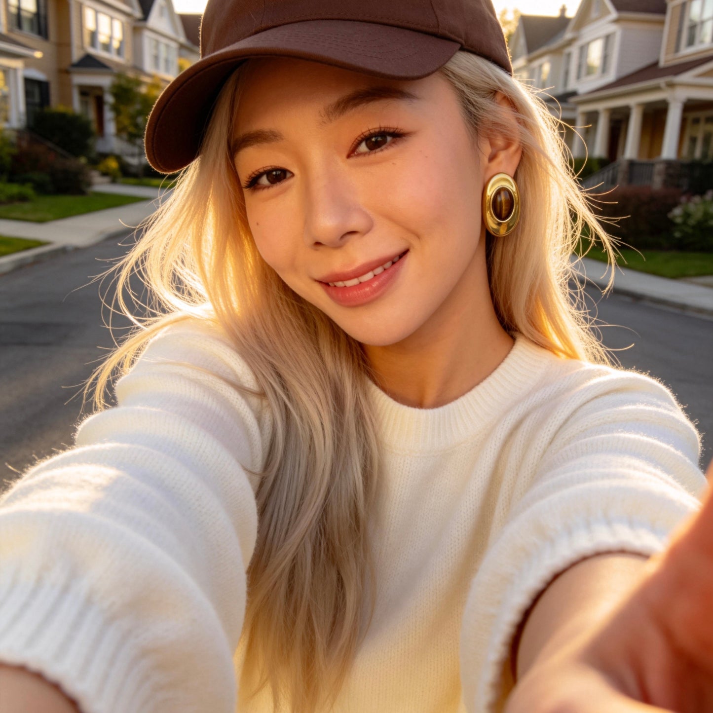 Oval Tiger Eye Stud Earrings