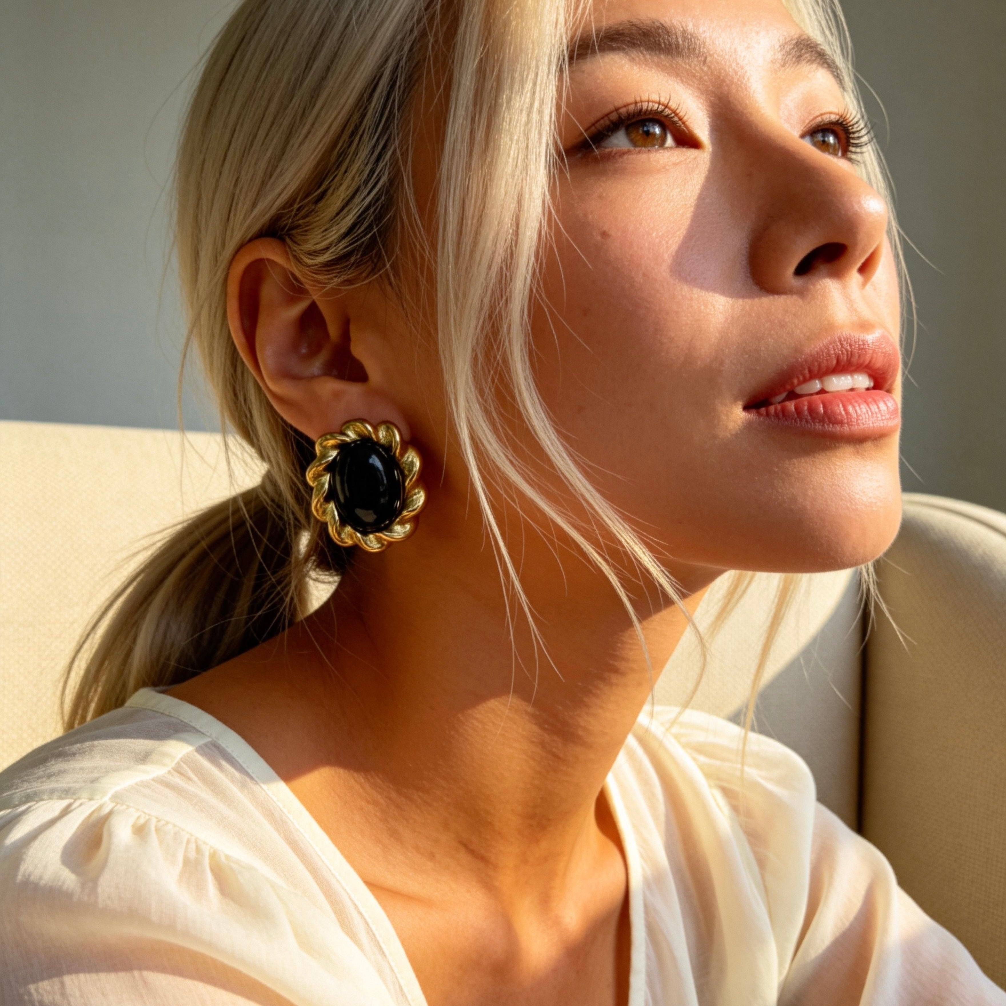 Vintage Black Onyx Stud Earrings