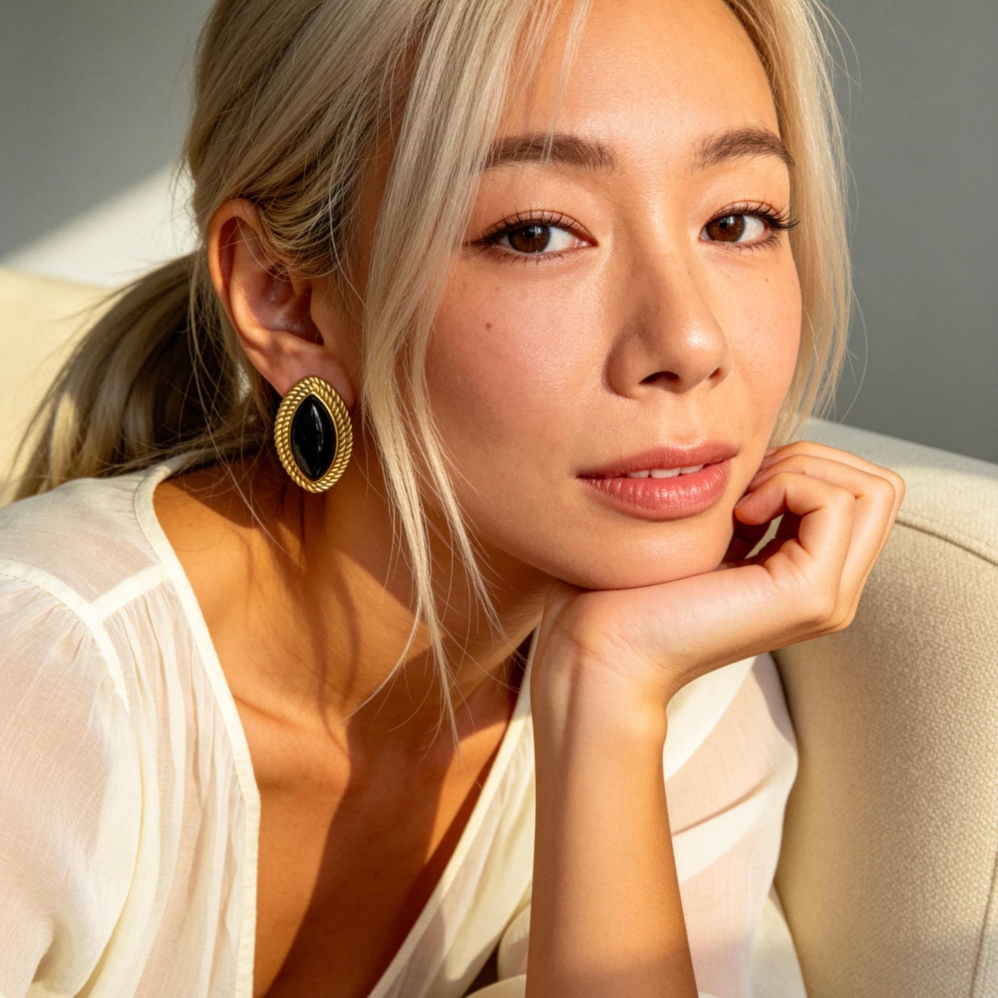 Vintage Black Onyx Stud Earrings