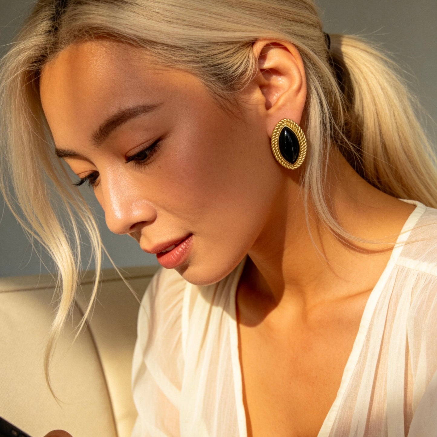 Vintage Black Onyx Stud Earrings