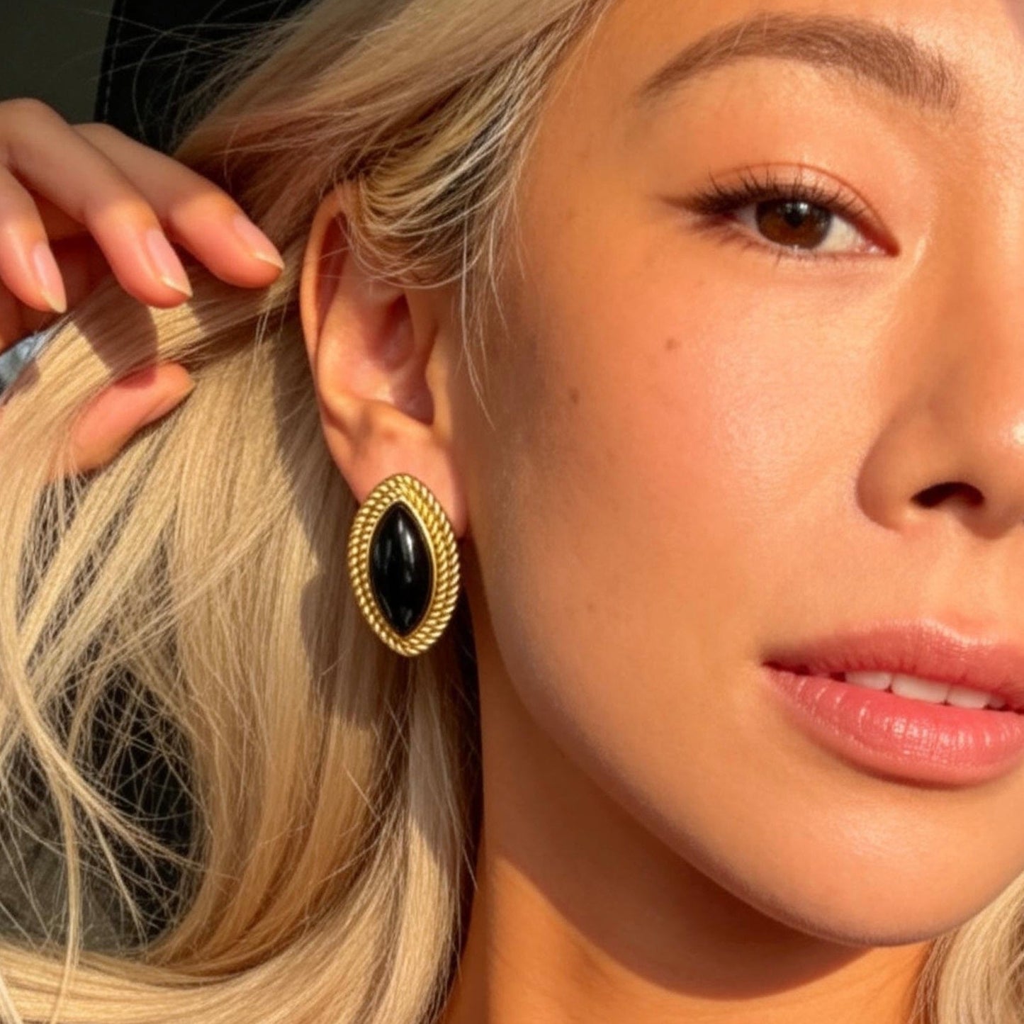 Vintage Black Onyx Stud Earrings