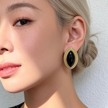 Vintage Black Onyx Stud Earrings