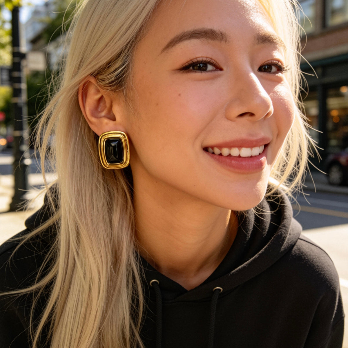 Vintage Black Onyx Stud Earrings