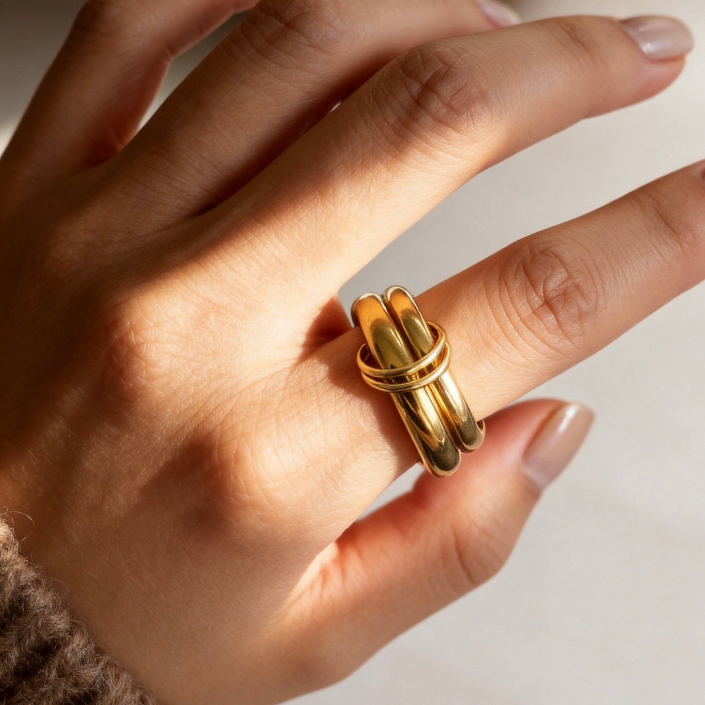 Sculptural Double Band Gold Ring