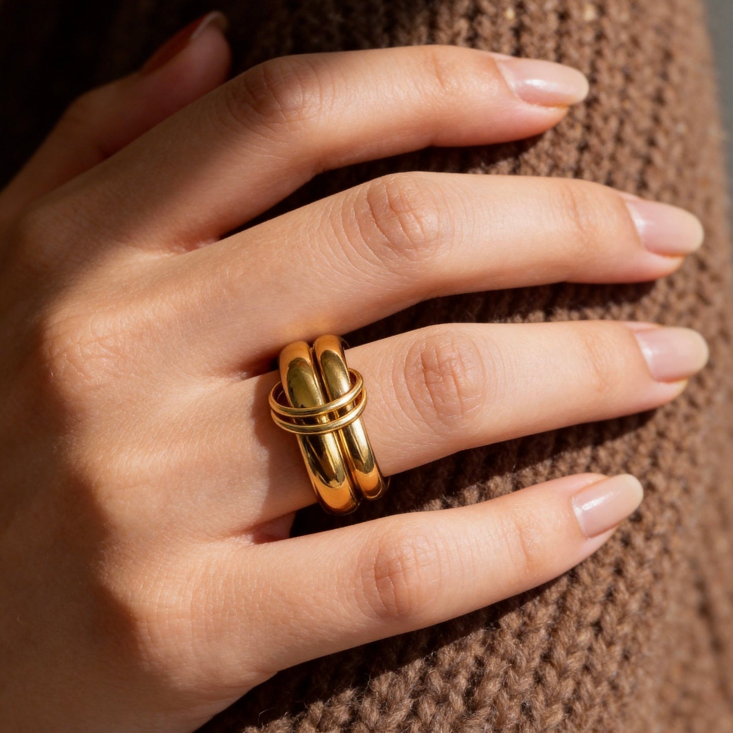 Sculptural Double Band Gold Ring