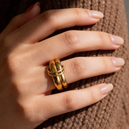 Sculptural Double Band Gold Ring