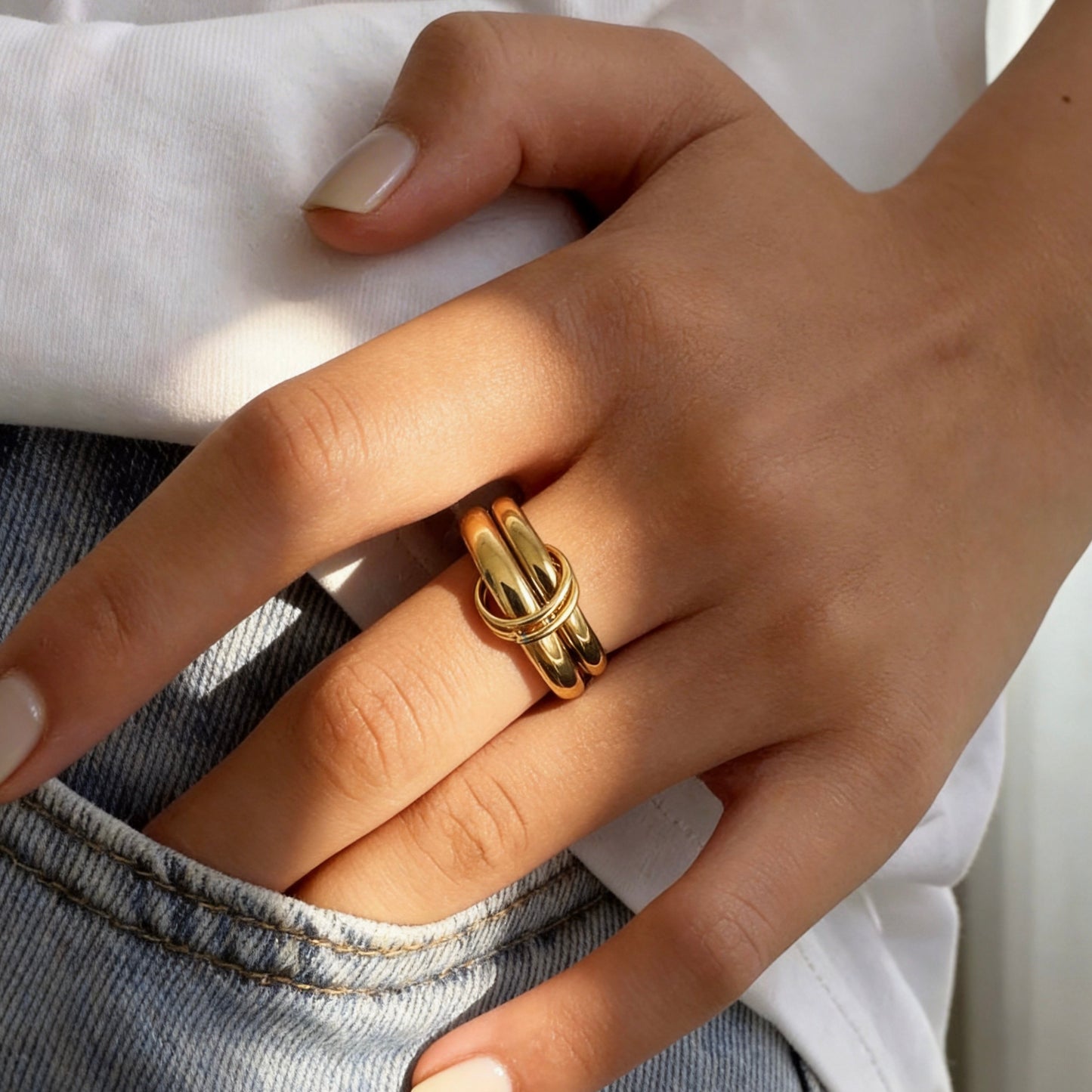Sculptural Double Band Gold Ring