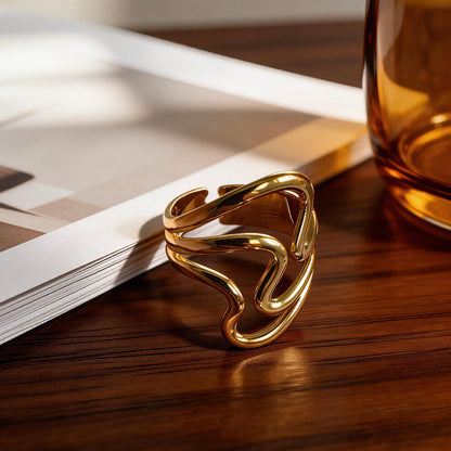 Modern Wave Adjustable Statement Ring