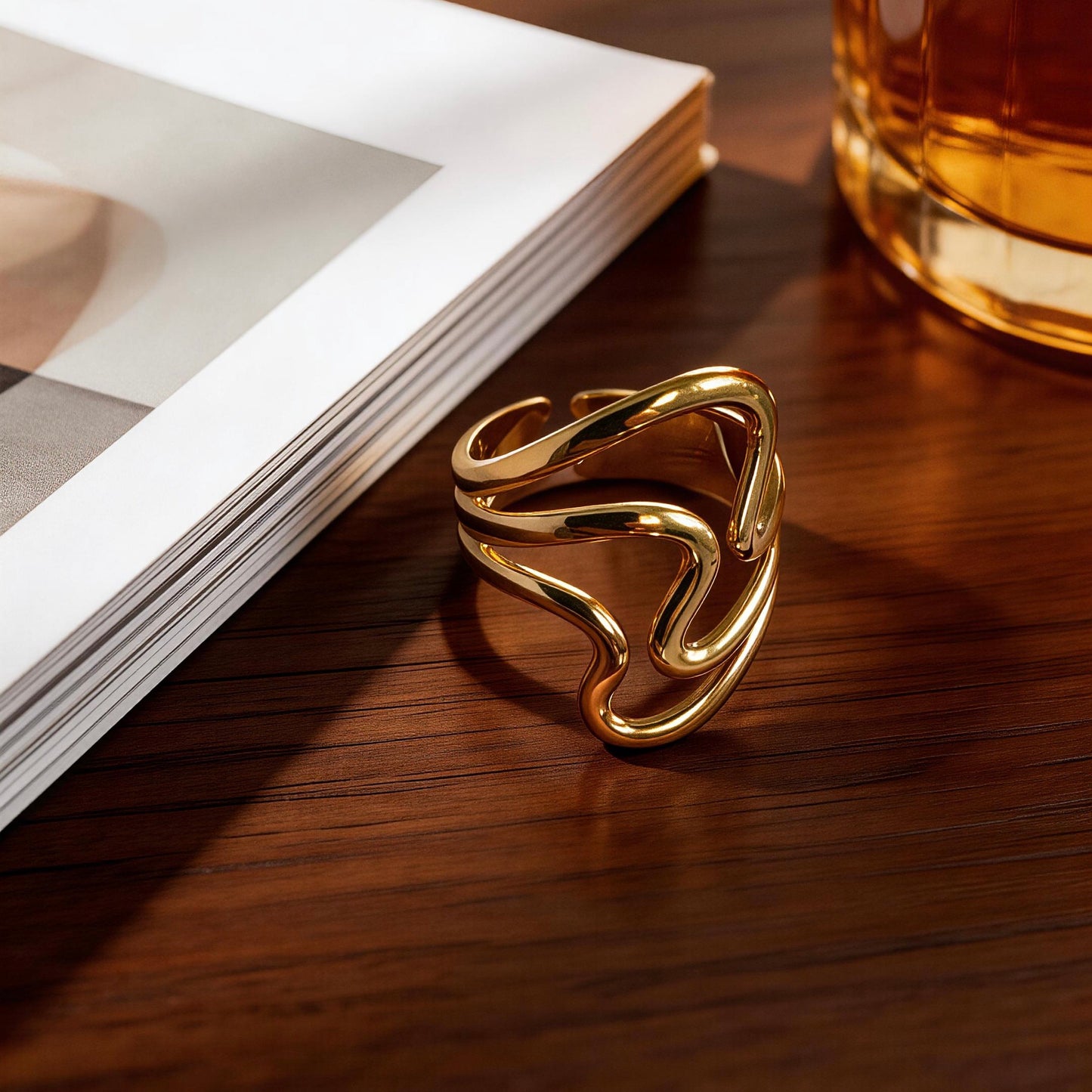 Modern Wave Adjustable Statement Ring