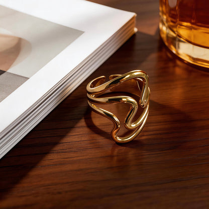 Modern Wave Adjustable Statement Ring