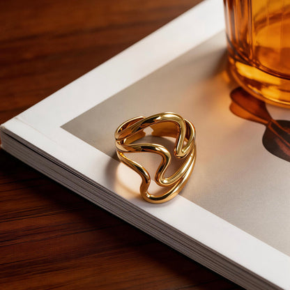 Modern Wave Adjustable Statement Ring