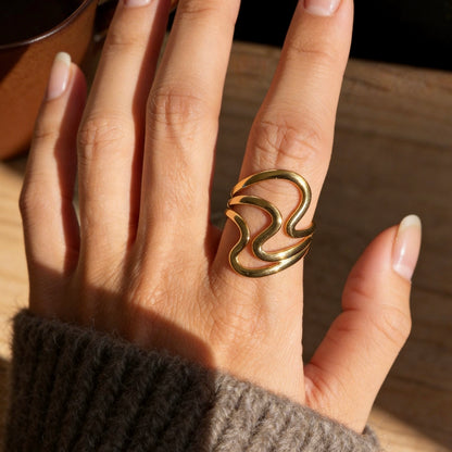 Modern Wave Adjustable Statement Ring