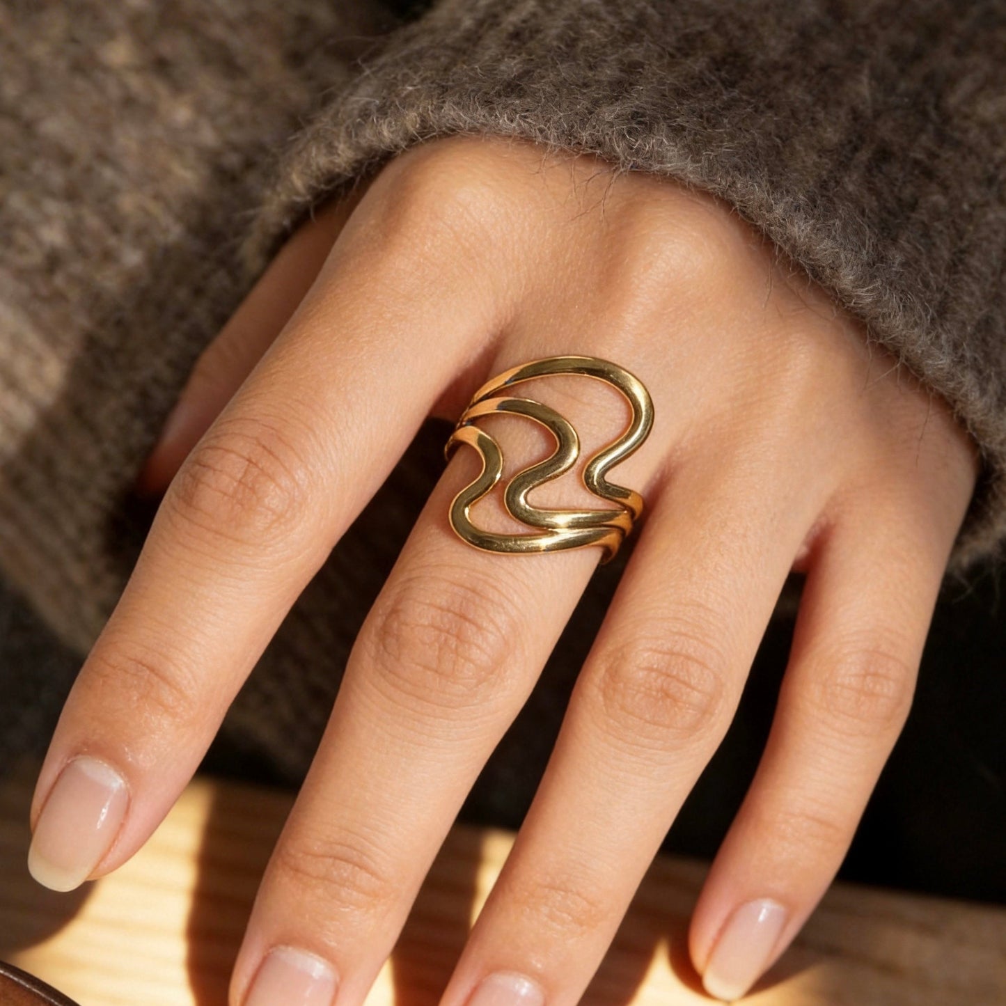 Modern Wave Adjustable Statement Ring
