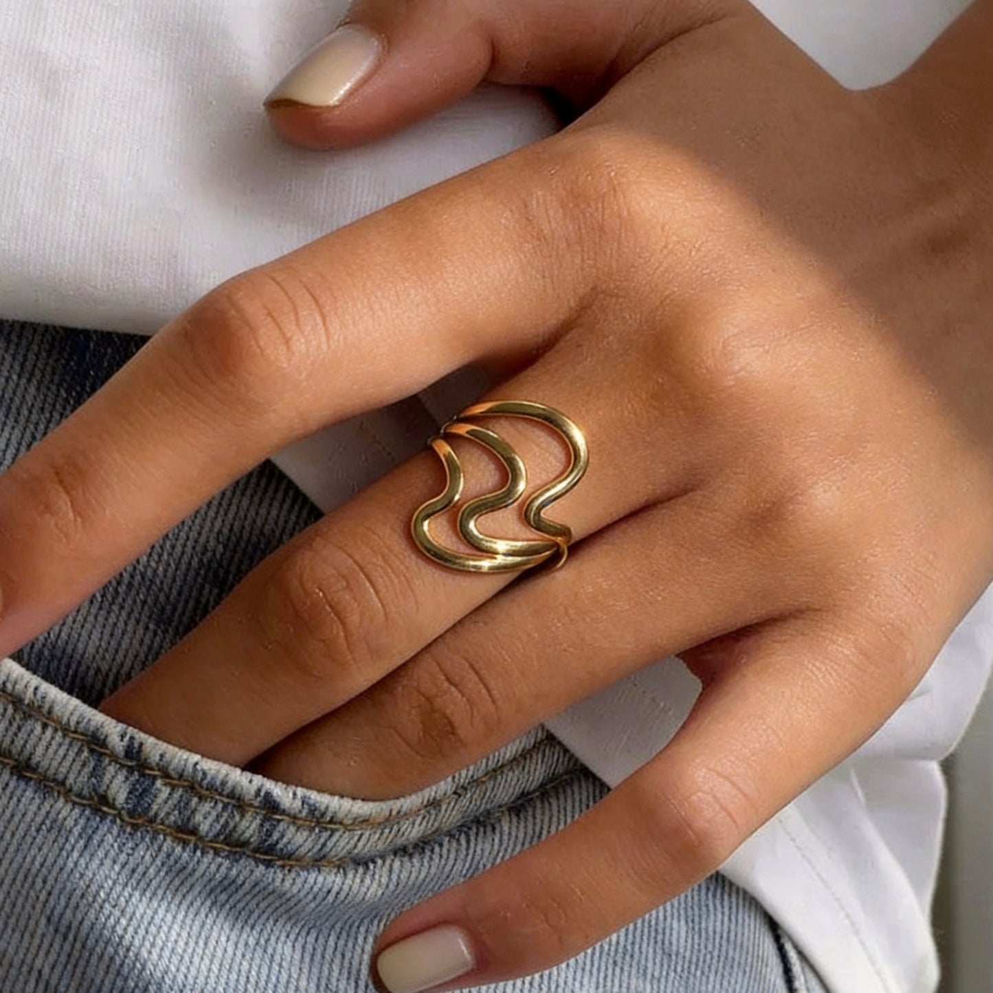 Modern Wave Adjustable Statement Ring