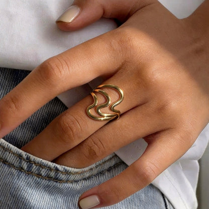 Modern Wave Adjustable Statement Ring
