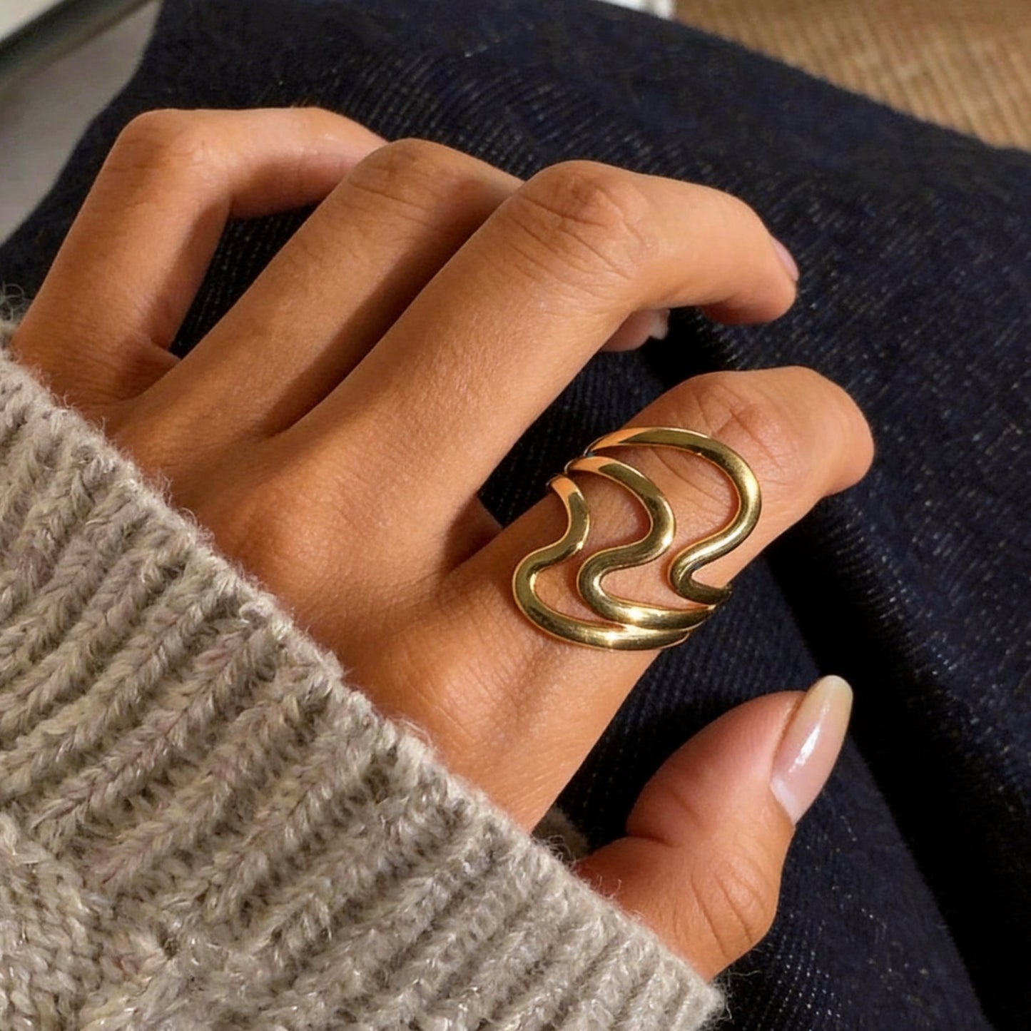 Modern Wave Adjustable Statement Ring