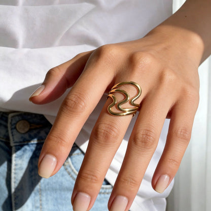 Modern Wave Adjustable Statement Ring