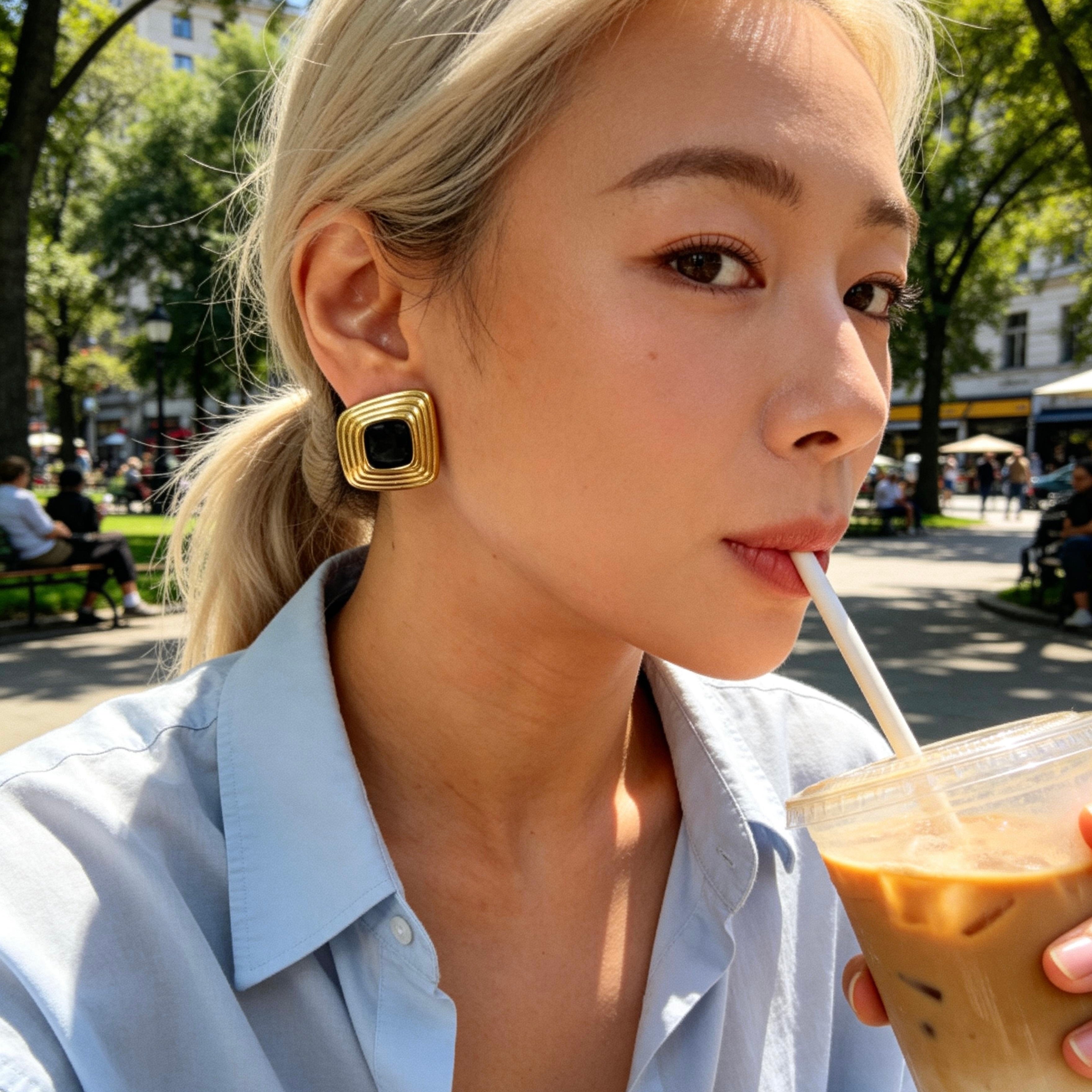 Layered Black Gold Studs
