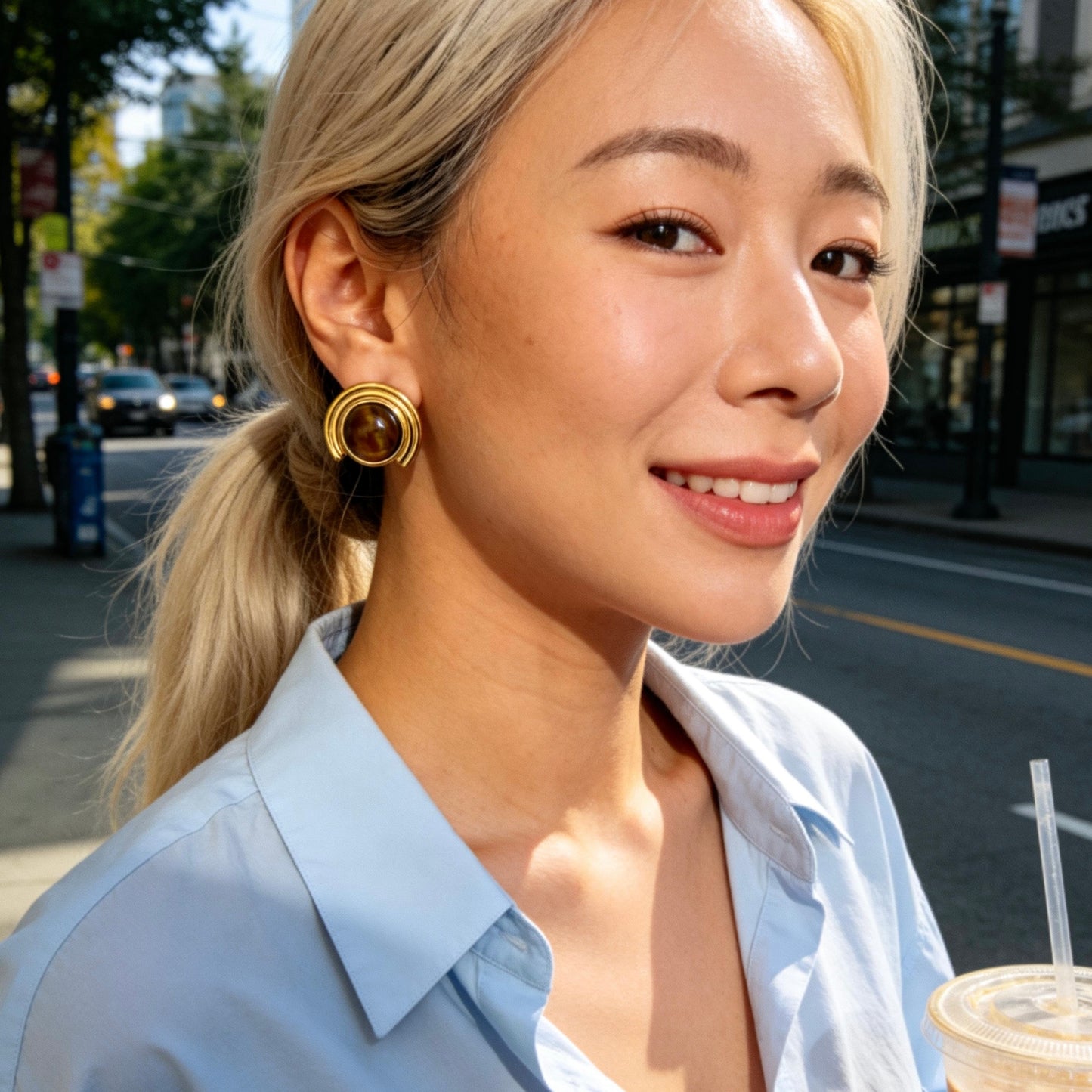 Arc Tiger Eye Earrings