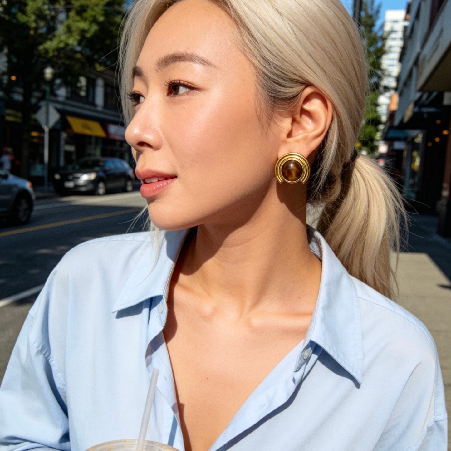 Arc Tiger Eye Earrings