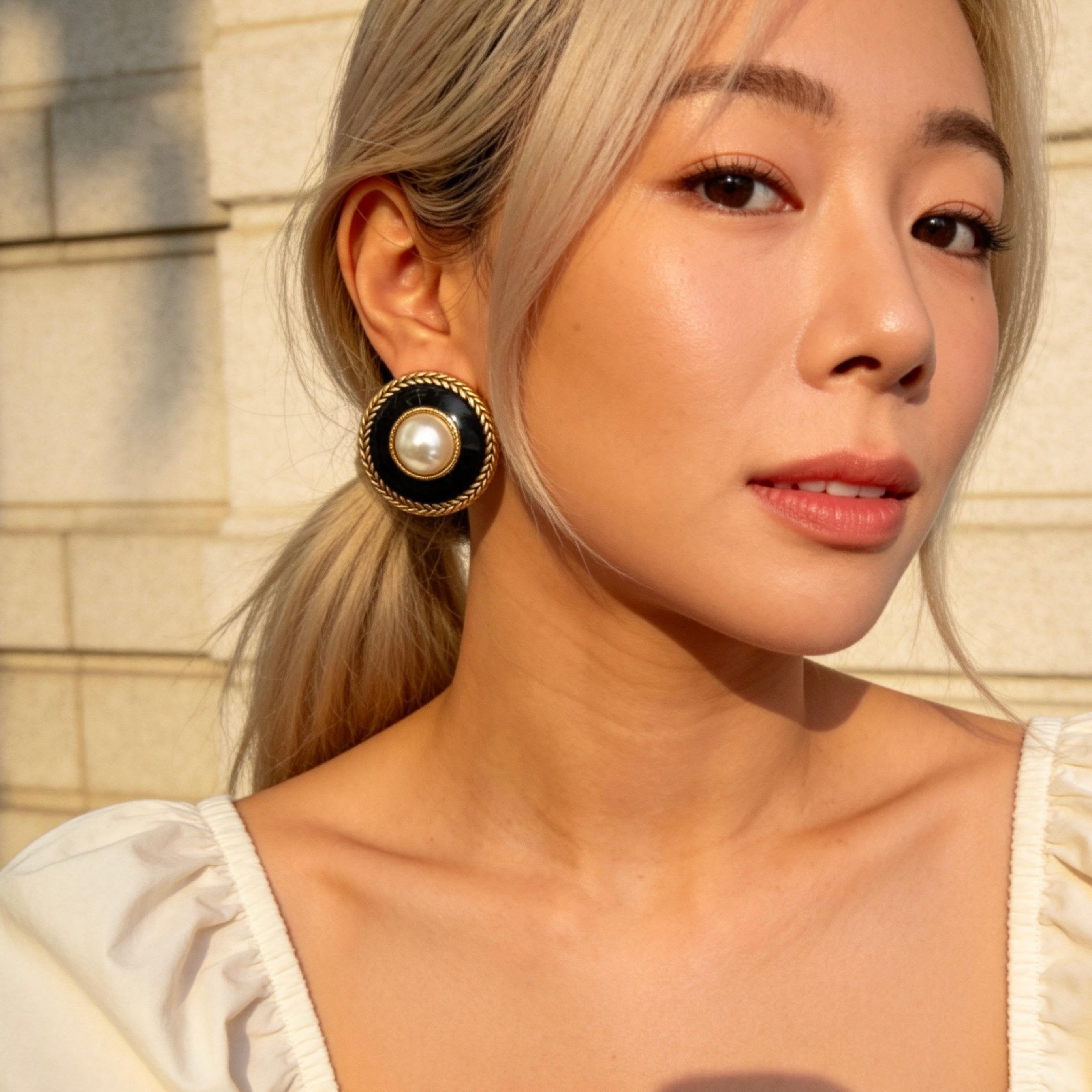 Vintage Black Pearl Earrings