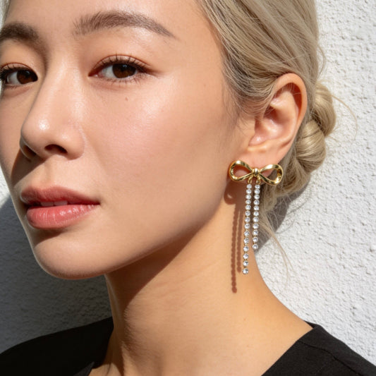 Gold Bow Drop Earrings