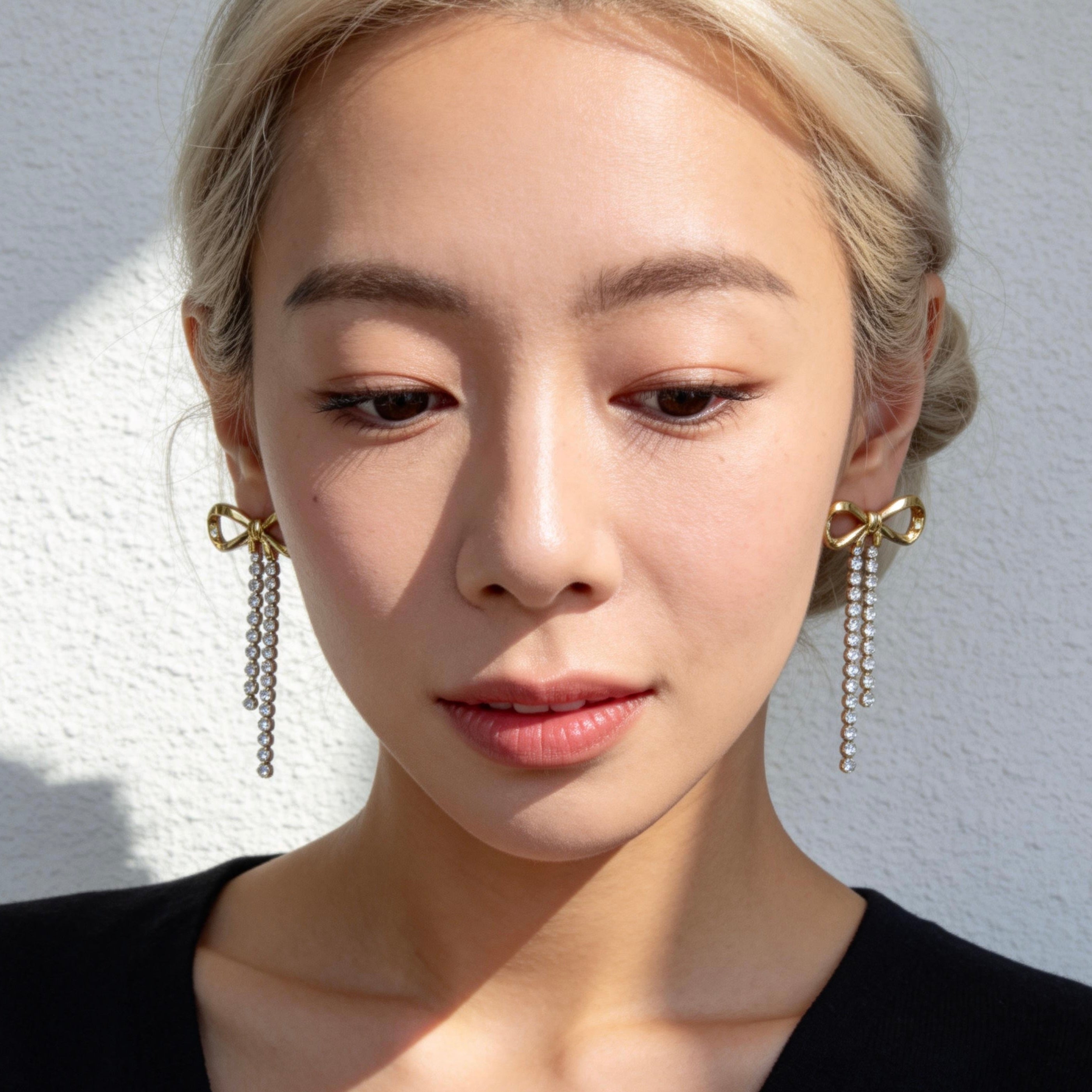Gold Bow Drop Earrings