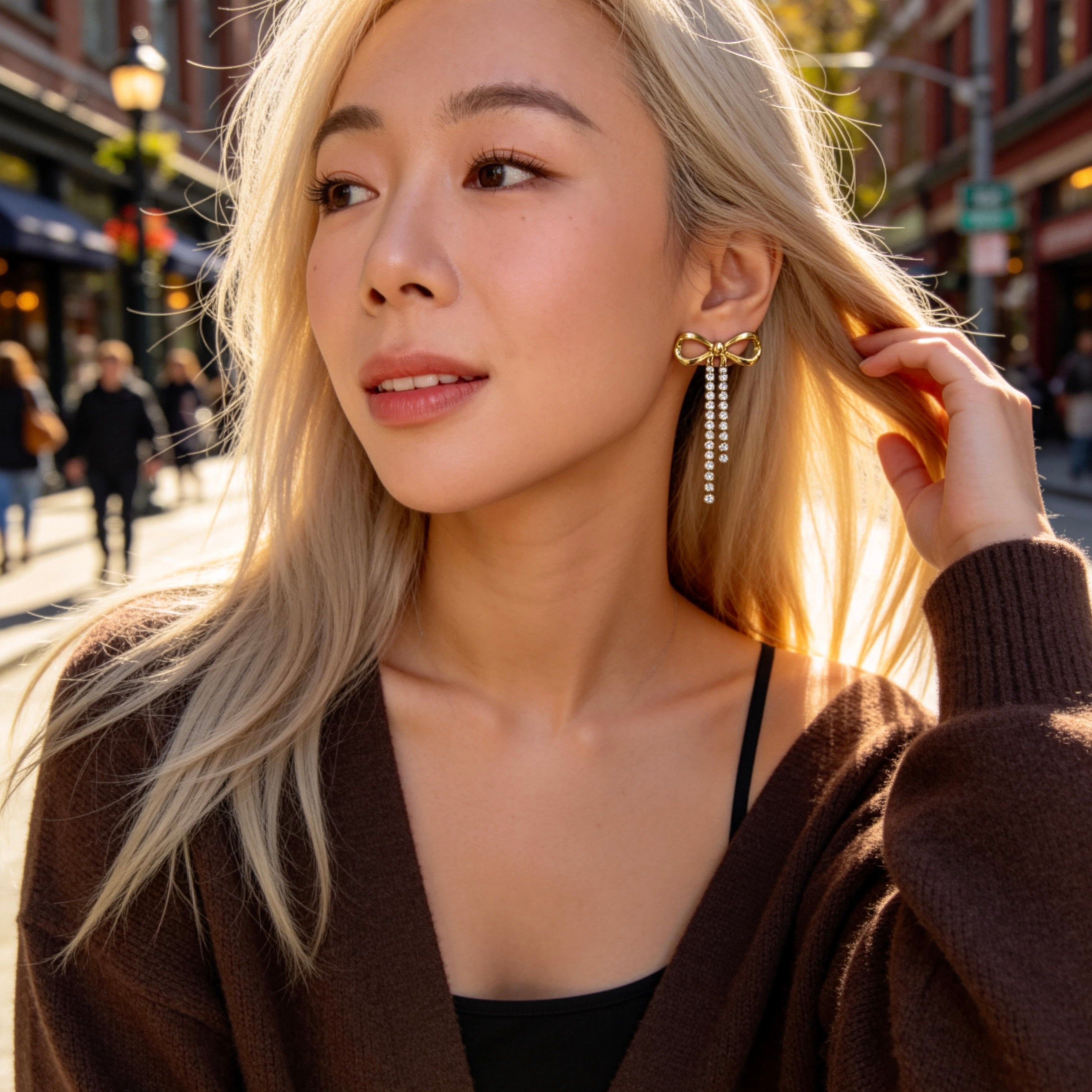 Gold Bow Drop Earrings