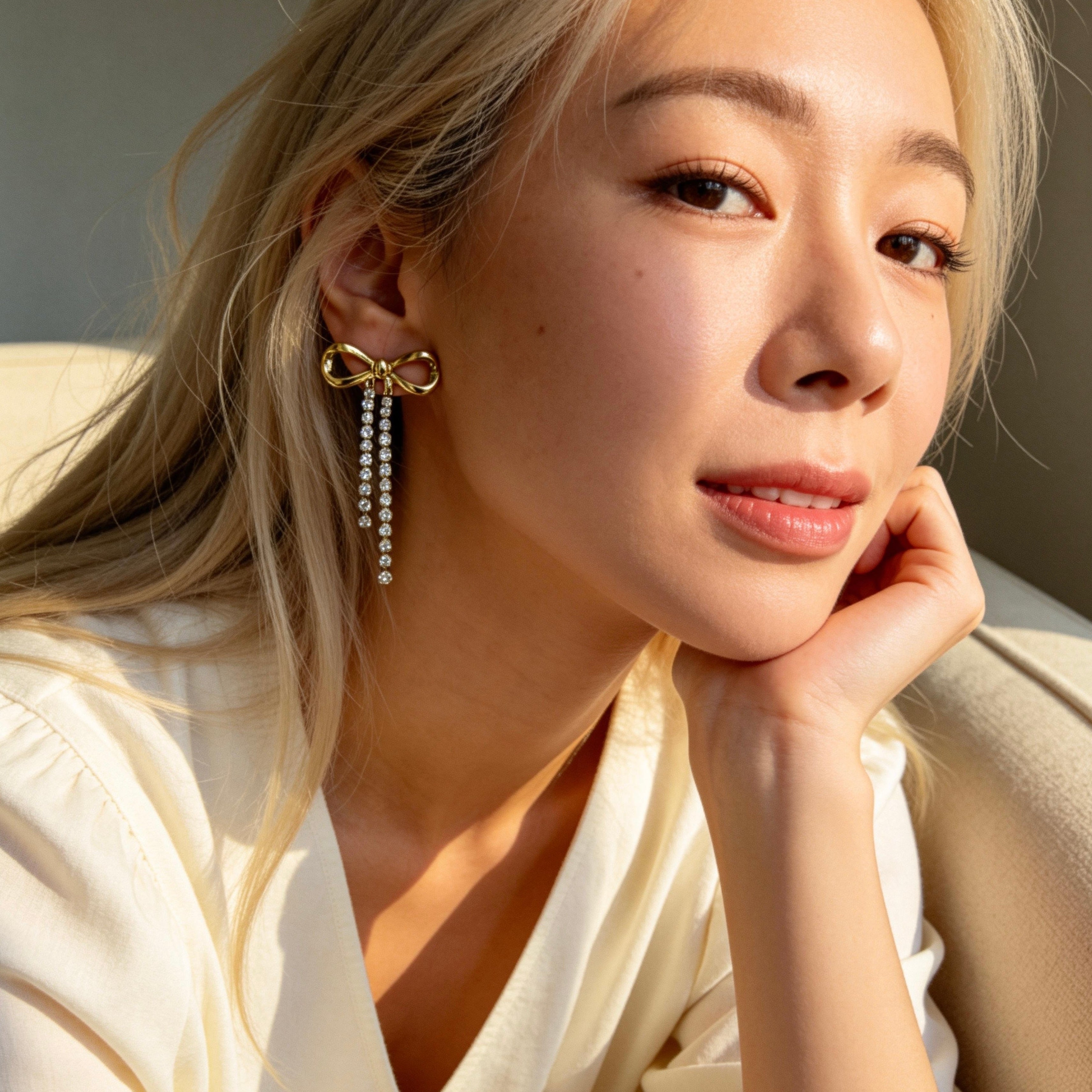 Gold Bow Drop Earrings