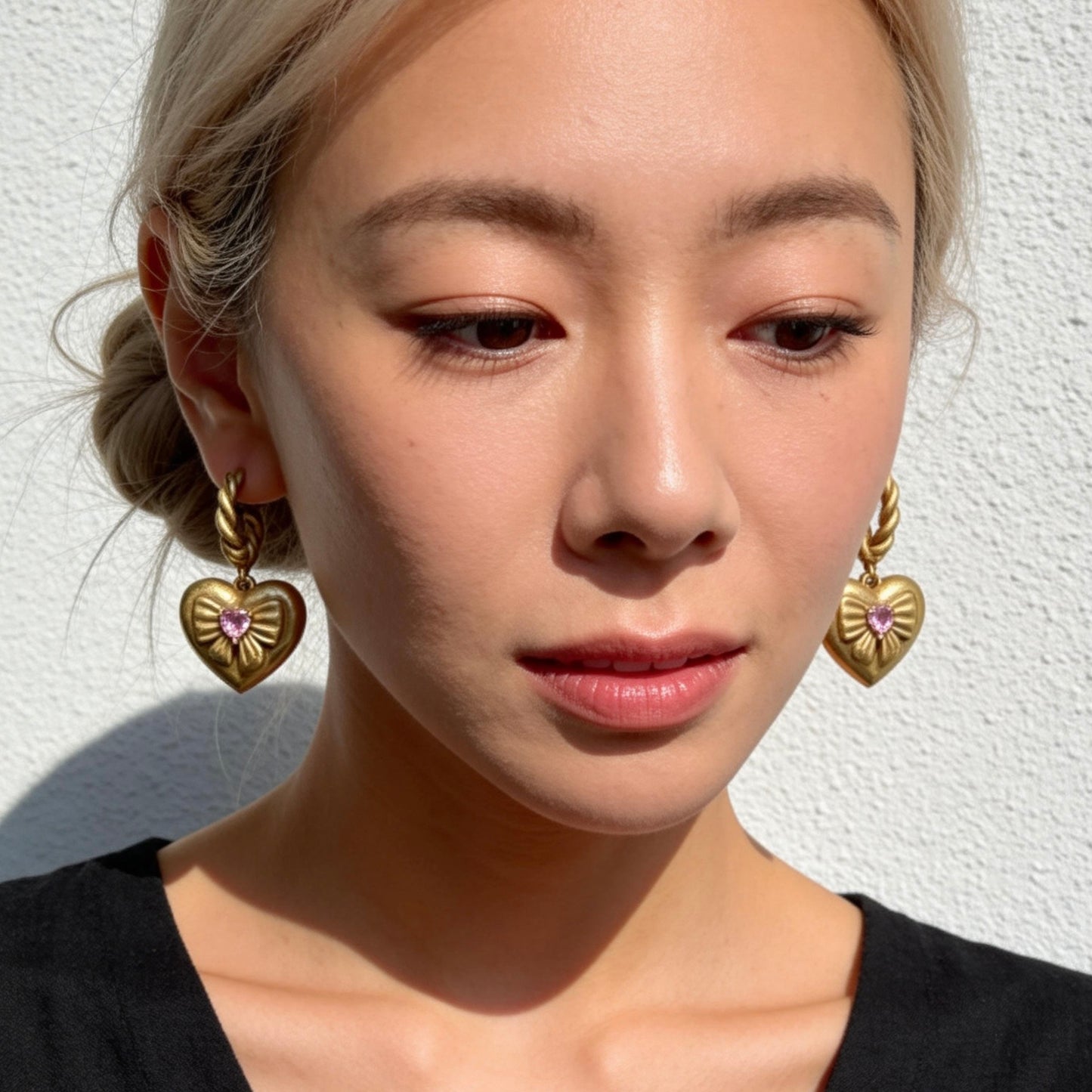 Gold Heart Bow Hoop Earrings