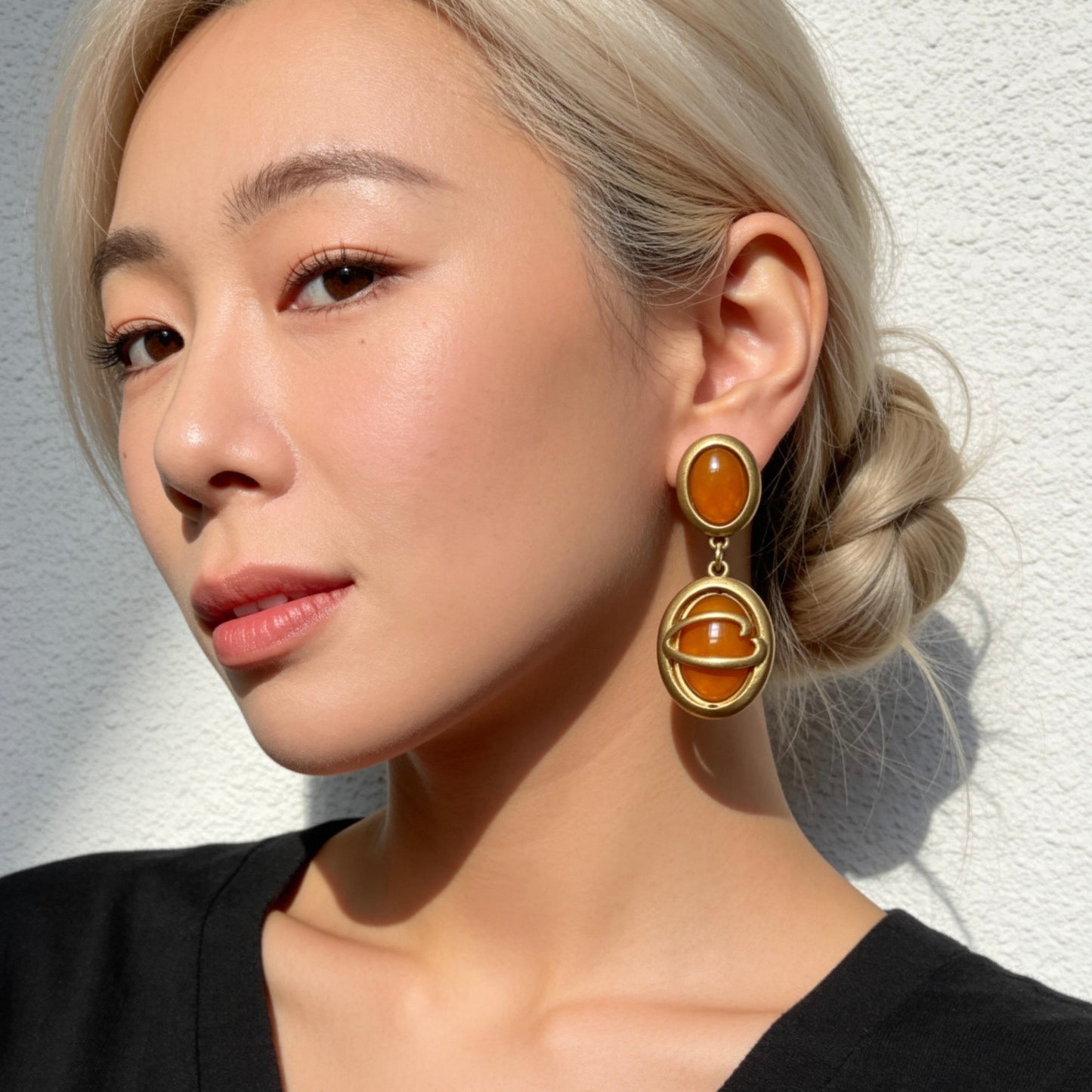 Vintage Gold Amber Drop Earrings