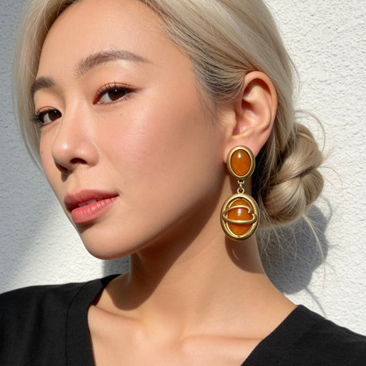 Vintage Gold Amber Drop Earrings