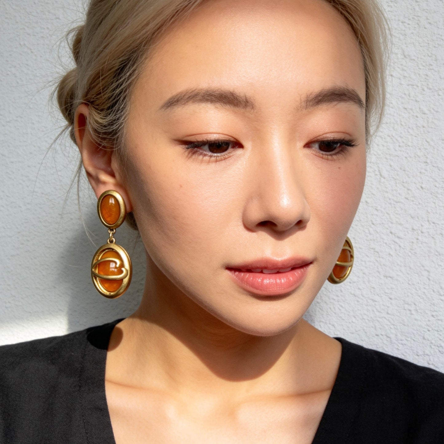 Vintage Gold Amber Drop Earrings