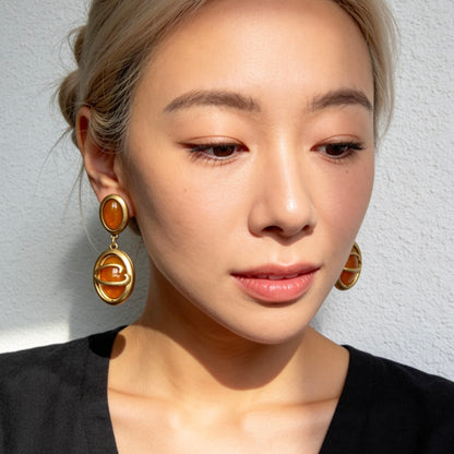 Vintage Gold Amber Drop Earrings